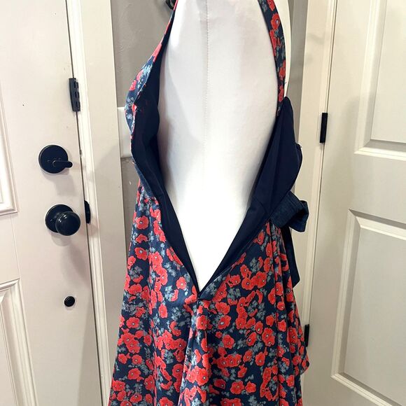 Coconinno Red Floral Fit & Flare Dress with Denim Waist Tie – Size XS - Picture 7 of 11